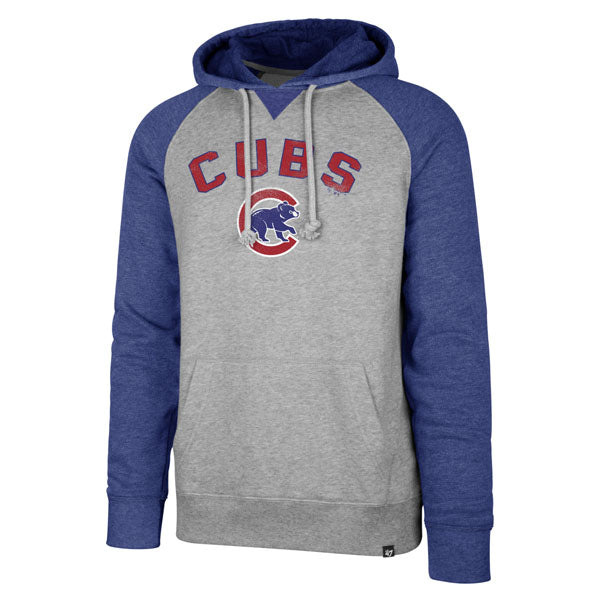Chicago Cubs Men's Match Raglan Hood - Grey w/ Royal Sleeves Walking Bear