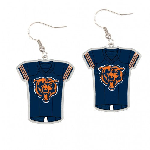 Bears Navy And Orange Jersey Earrings With Bear Face