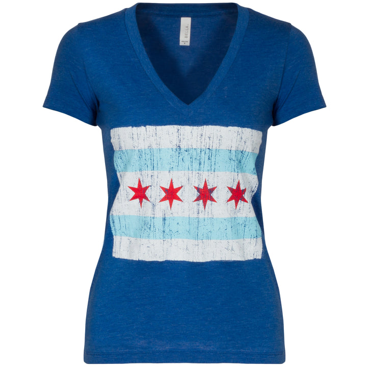 Distressed Chicago Flag Tee - Women's