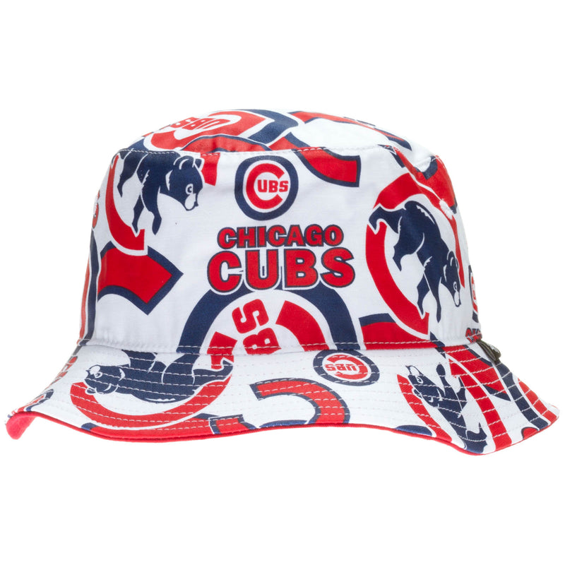 Chicago Cubs White Multi-Logo Sublimated Design Bucket Hat