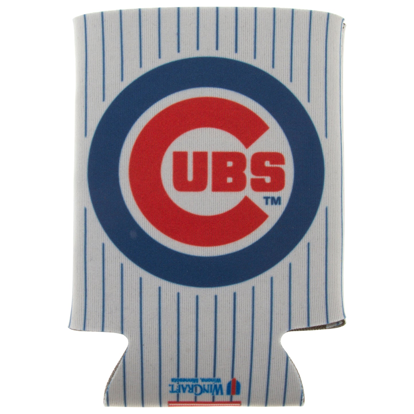 Chicago Cubs Pinstripe Bullseye and Crawl Bear Can Coozie