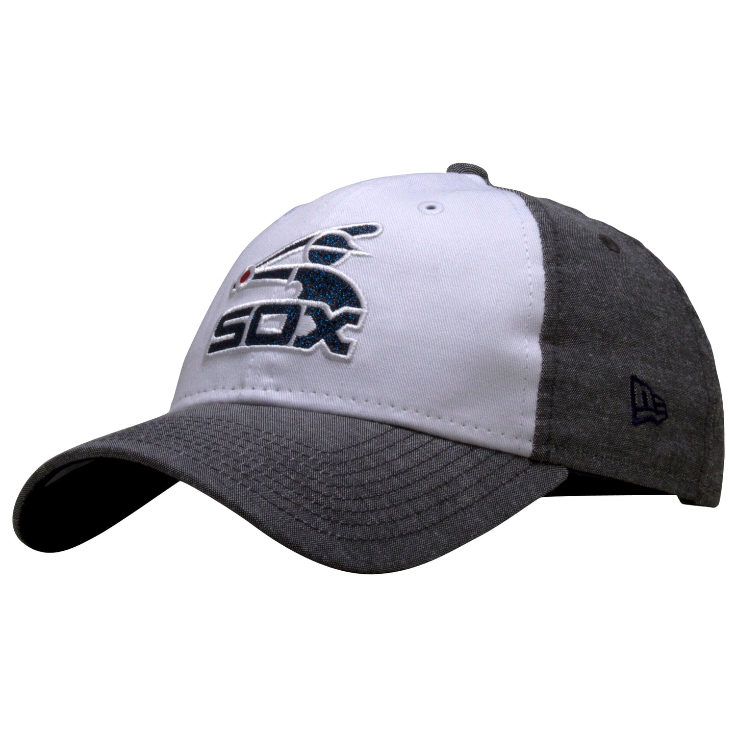 Chicago White Sox Women's White and Grey Glitter Batterman Logo Adjustable Hat