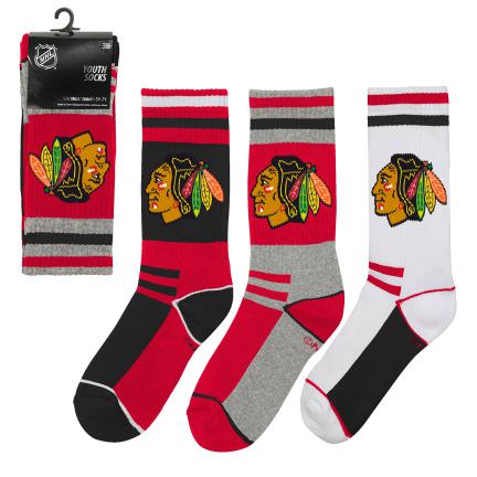Chicago Blackhawks Youth 3 Pack Striped Sock