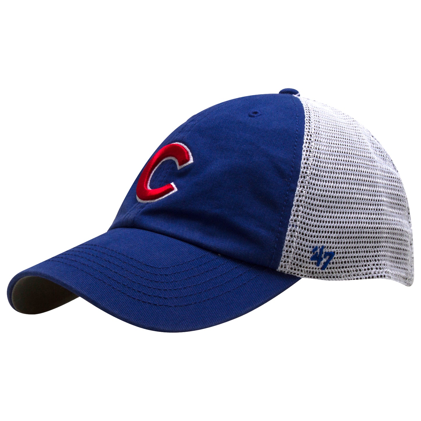 Chicago Cubs Royal and White Mesh "C" Logo Stretch Fit Trucker Style Fitted Hat