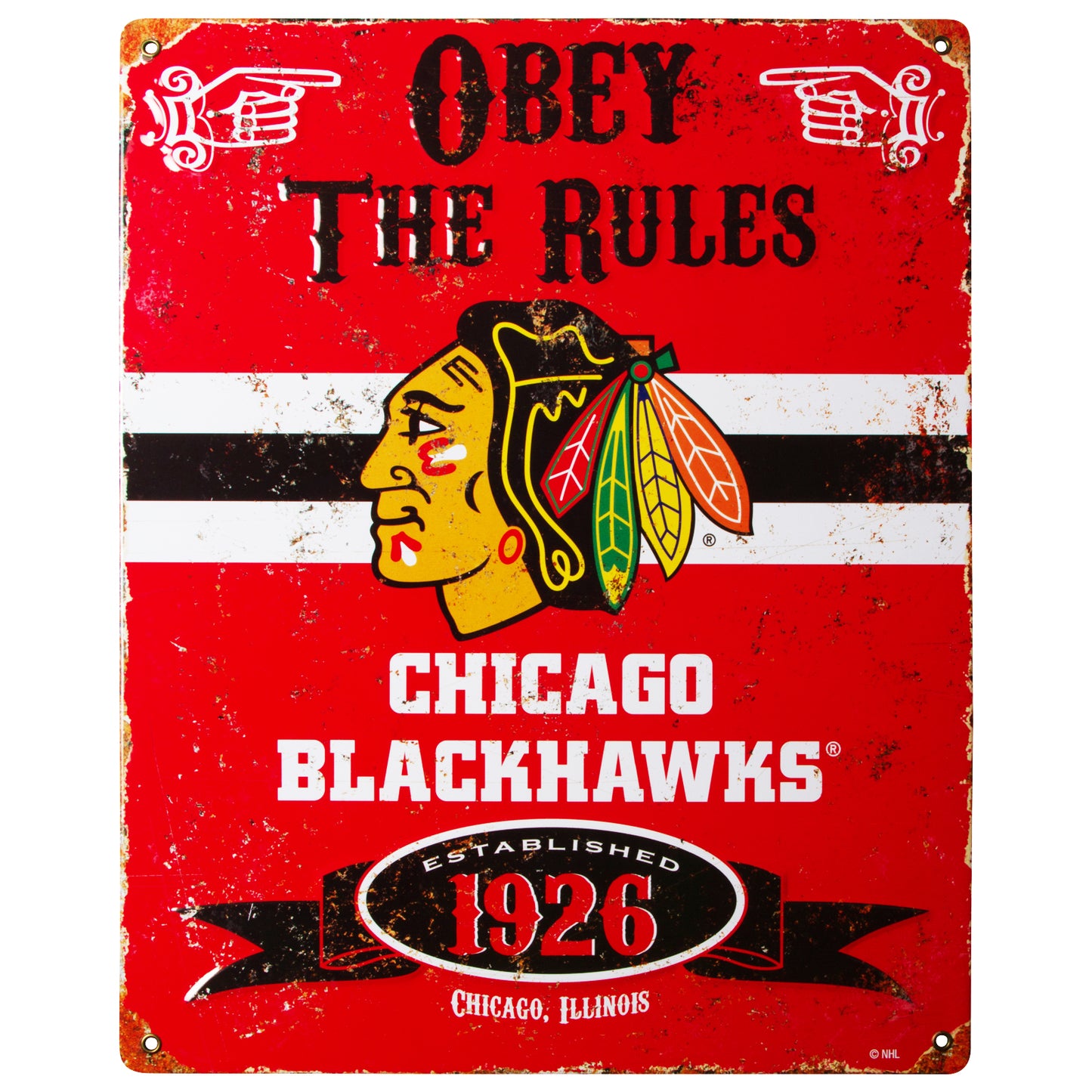 Chicago Blackhawks "Obey The Rules" Vintage Metal Sign